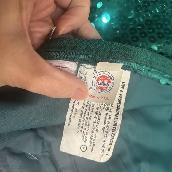 Vintage Nadine Formal Dress SZ7 Strapless Sequin Satin Green Whimsygoth 80s Prom - Picture 10 of 12